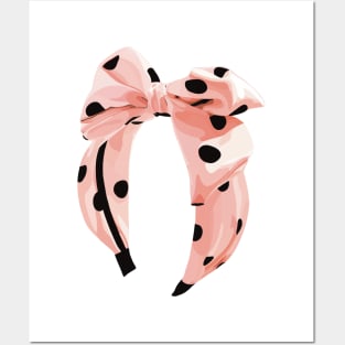 Light blush pink bow headband with black polka-dot on the fabric Posters and Art